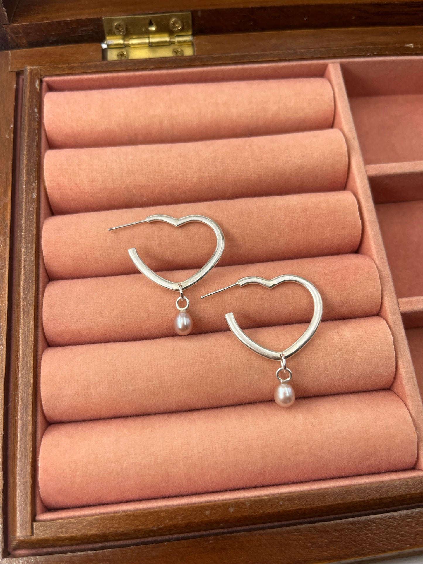 Pearl Drop Heart Hoops