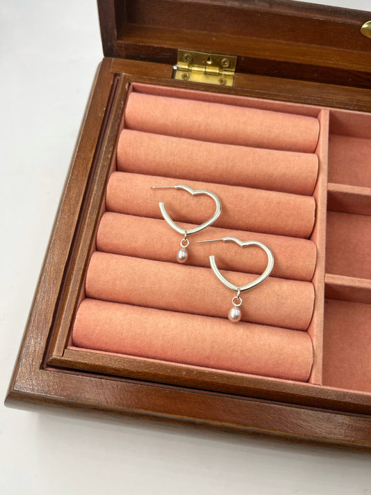 Pearl Drop Heart Hoops